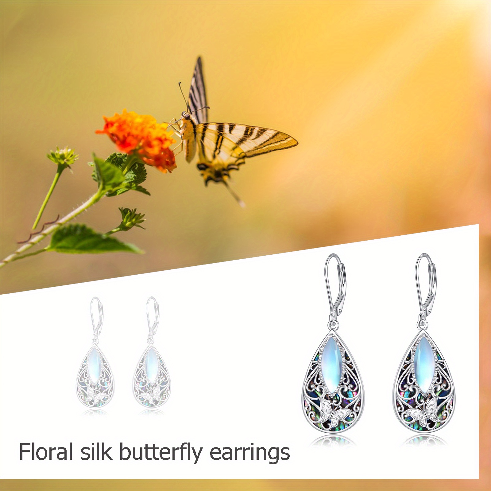 Women's Sterling Silver Butterfly Filigree Teardrop Earrings
